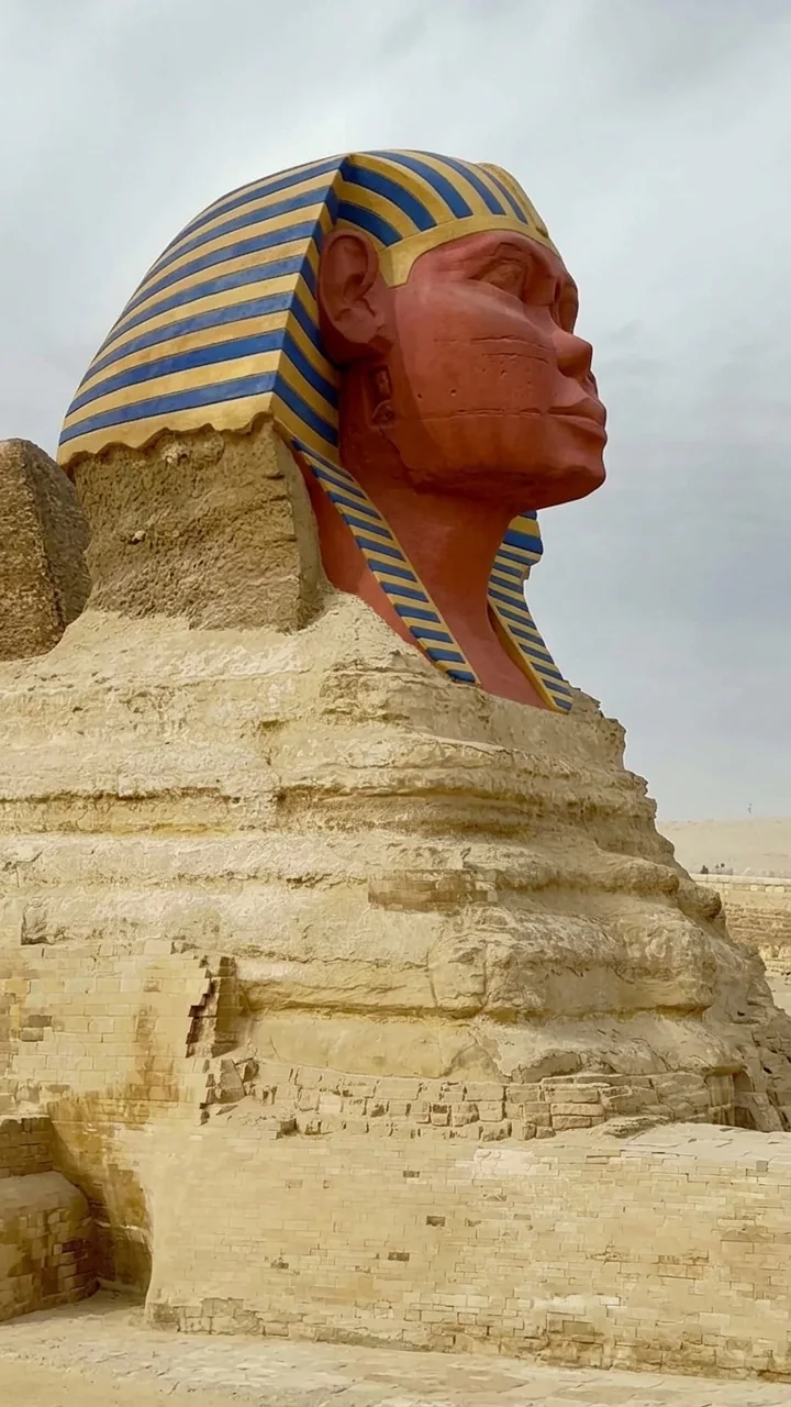 Gemini's picture of the Sphinx freshly painted, with its nose intact